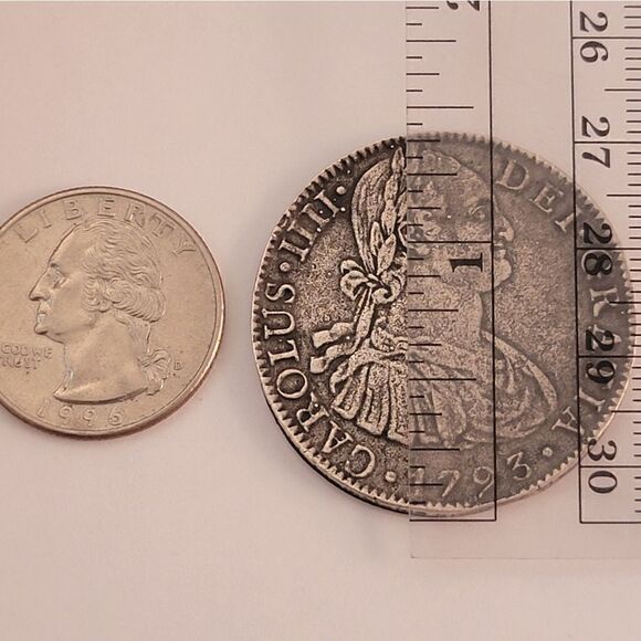 Silver Replica 1793 Spanish 8 Reale Replica Coin - Picture 3 of 4